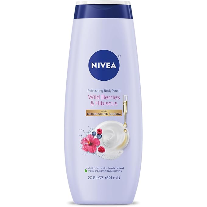NIVEA Wild Berries and Hibiscus Refreshing Body Wash with Nourishing Serum, 20 Fl Oz Bottle